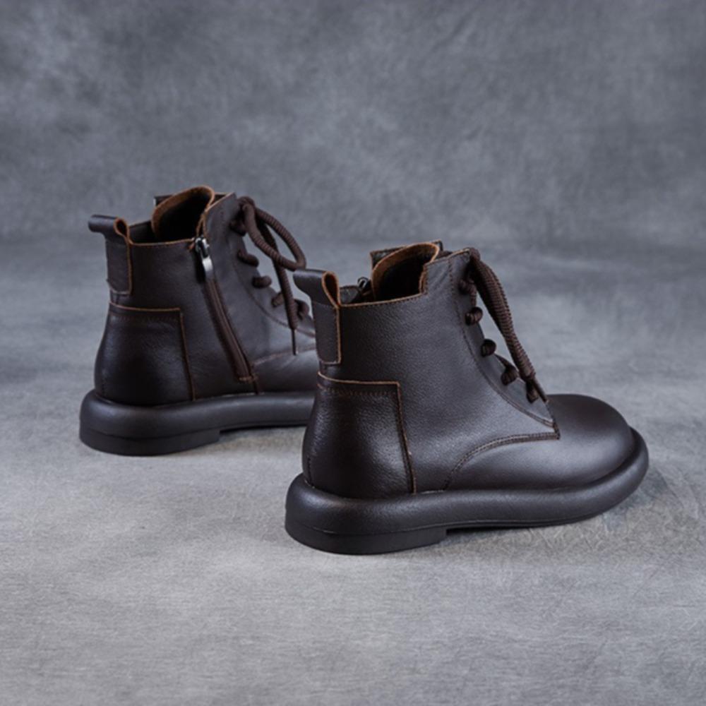 Genuine Leather Ankle Boots Women's Autumn and Winter New Vintage Short Boots Woman Soft Leather Boots Flat Leather Shoes Women