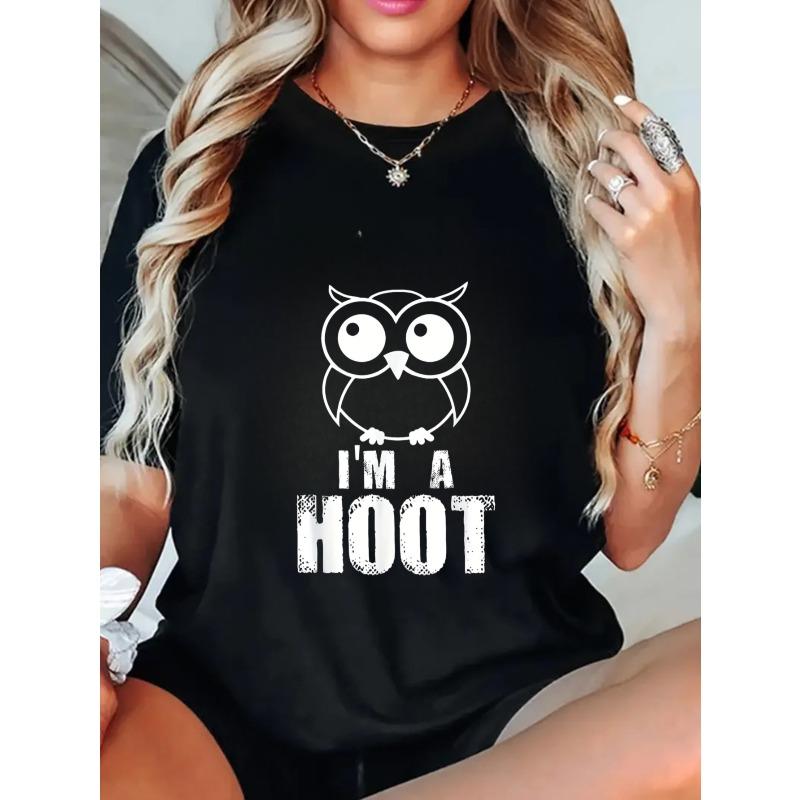 Oversized T-Shirt Black Owl And I M A Hoot Print Casual Wear For Women Summer Outfits Streetwear Fashion