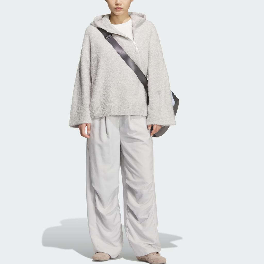 Adidas FOS FW25 Future Style Knitwear Solid Color Loose Fit Hooded Long Sleeve Sweater Women sweater Light-Gray KC5782