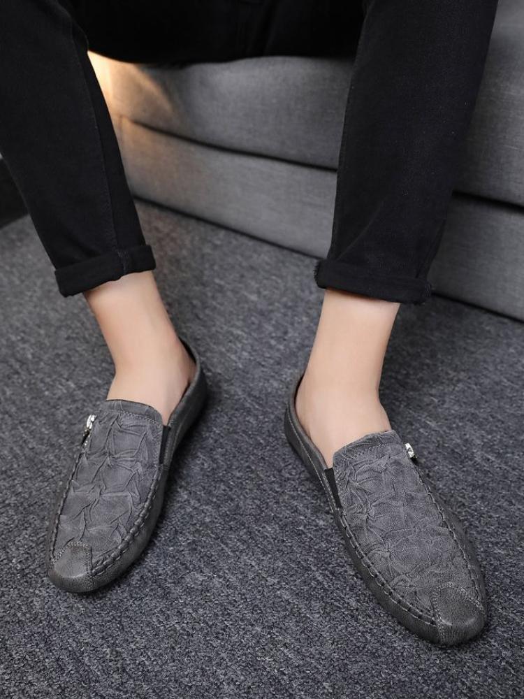 Fashion Non Slip Flat Zip Men's Leather Shoes Low-Top Classic Original Designer Common Cowhide Elegant Fashion 2025 Pu Male Casual Shoe