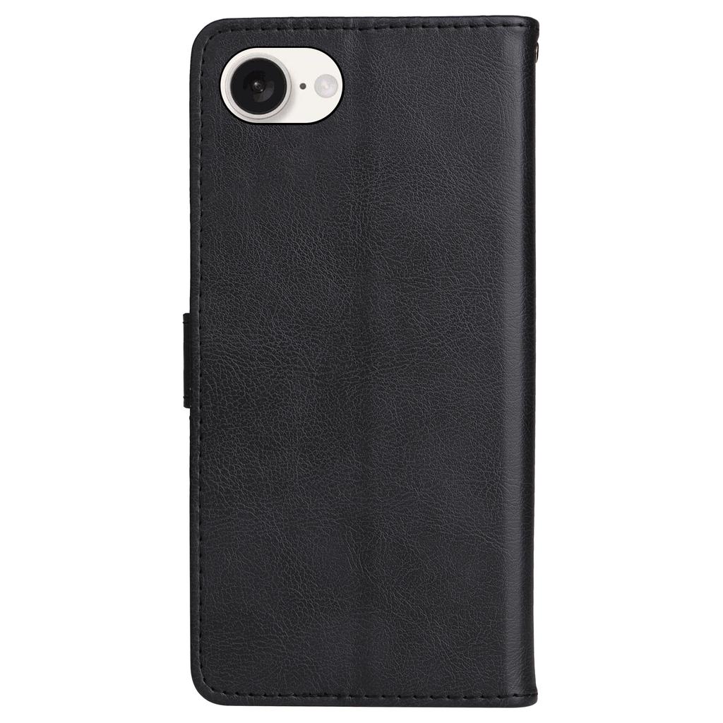 For iPhone 16e Case Solid Color Leather Mobile Cover Wallet Stand with Strap