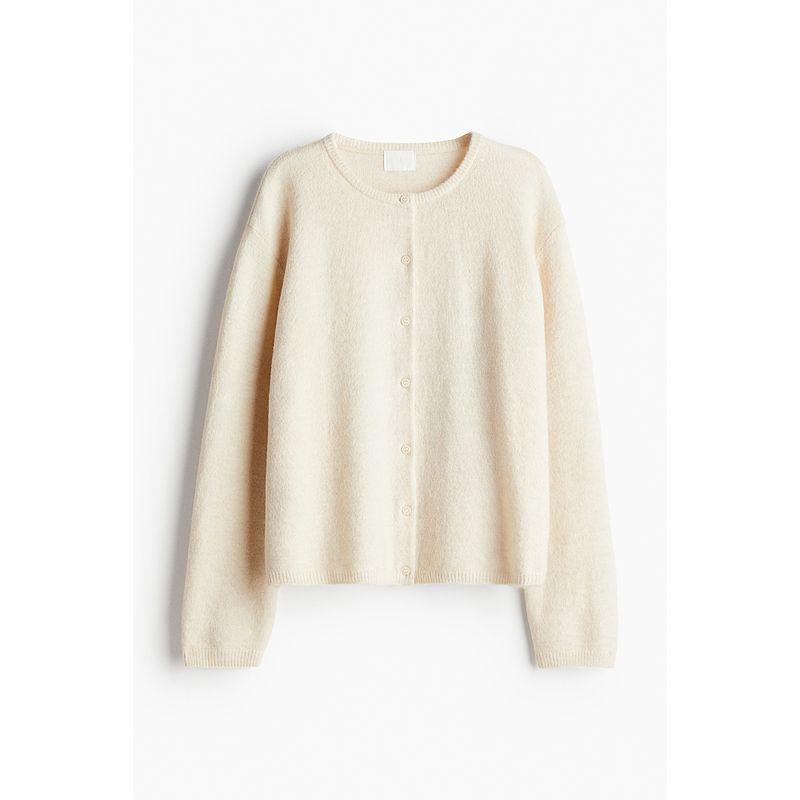 

HM Women s Fur Knitwear Autumn Crew Neck Casual Fashion Soft Loose Version Cardigan 1239431 Cream color 160/88
