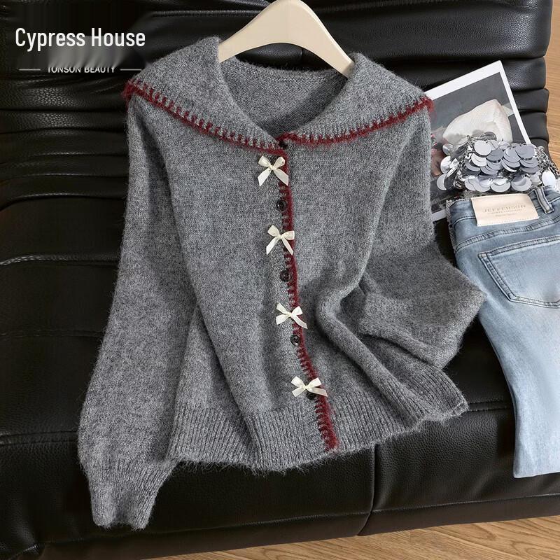 Women s Lapel Wool Blend Long-Sleeve Knit Cardigan One Size