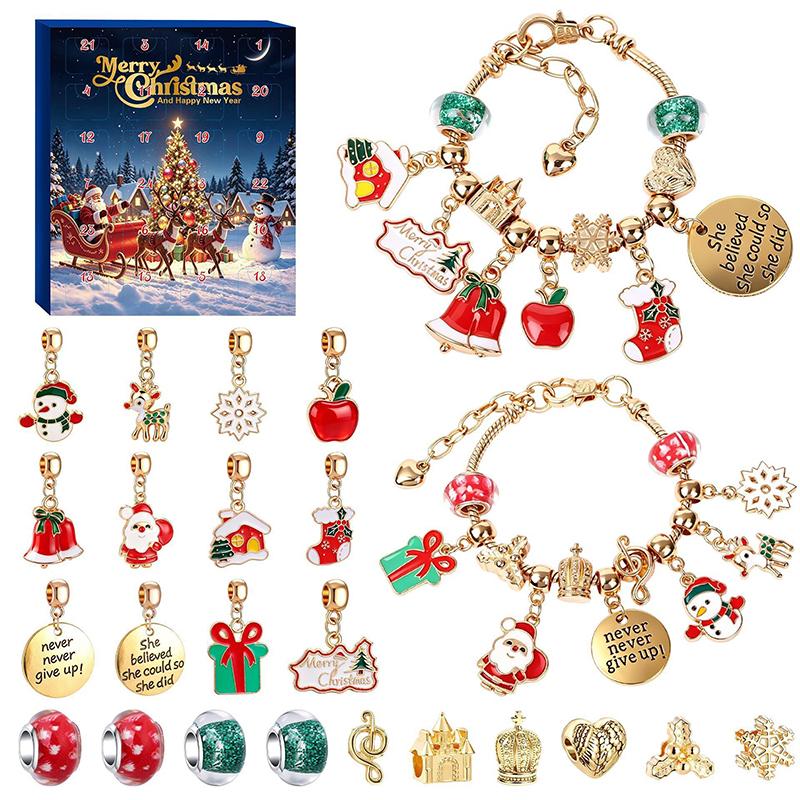 Weihnachts-Adventskalender Schmuckherstellungs-Set Mit Mehreren Thematischen Anhängern Für DIY Armbänder Und Halsketten Für Mädchen Weihnachtsgeschenke