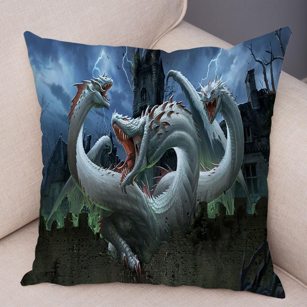 Fronha de almofada com estampa de animal de desenho animado, capa de almofada com estampa de dragão, capa de almofada decorativa para carro, sofá, casa, sala de estar