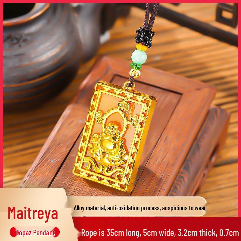 Maitreya Buddha Yellow Jade Amulet Pendant