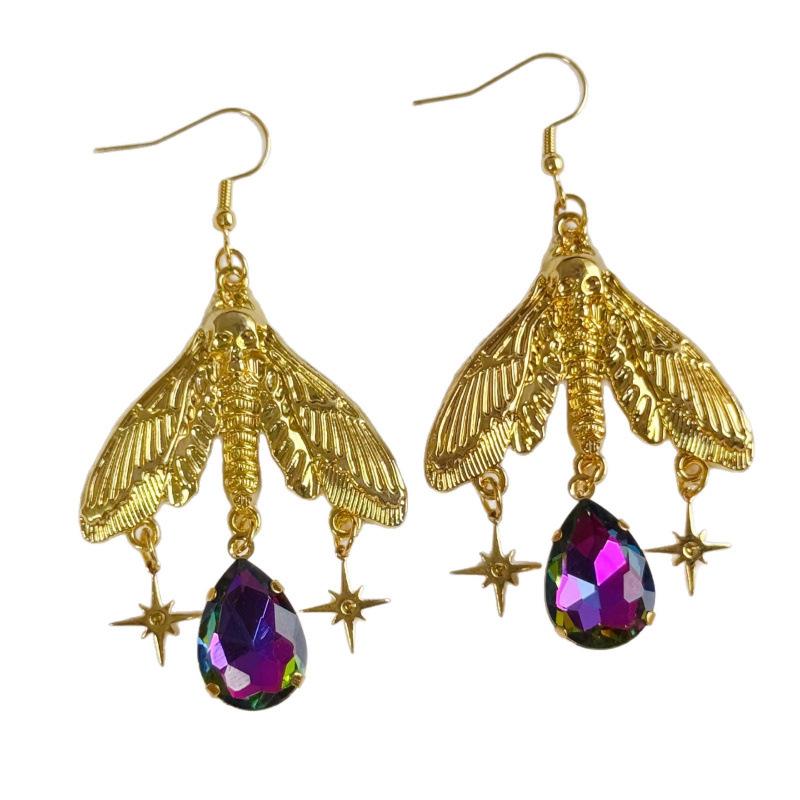 Gothic Retro Gold Moth Earrings for Halloween Party Gift