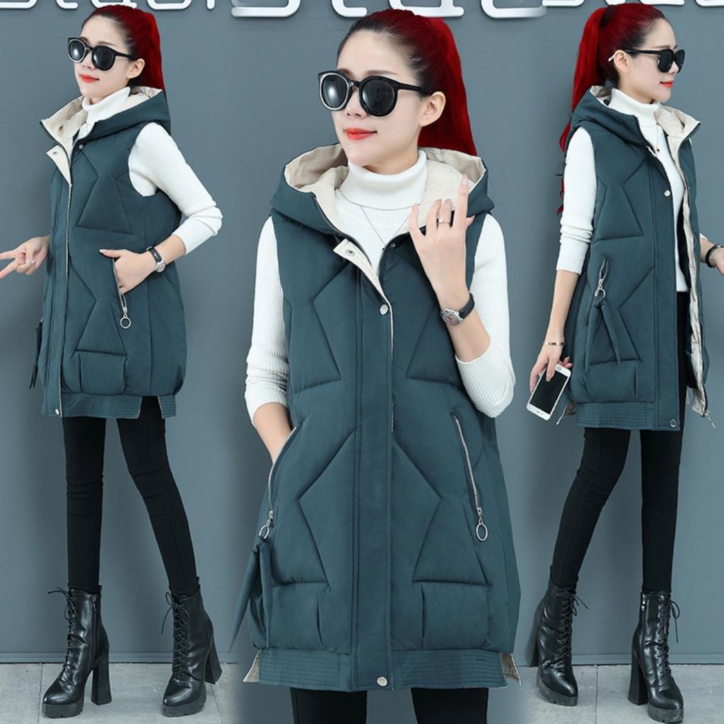 New Women's Mid-Long Padded Vest Jacket, Winter Warm Down Cotton Waistcoat Outerwear For Women