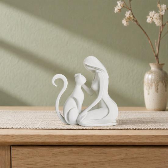 Baizihuahu 3D Printed Sculpture, Woman And Cat Shape, Matte Finish Durable Figurine, Light Luxury Style Ornament for Home Decor