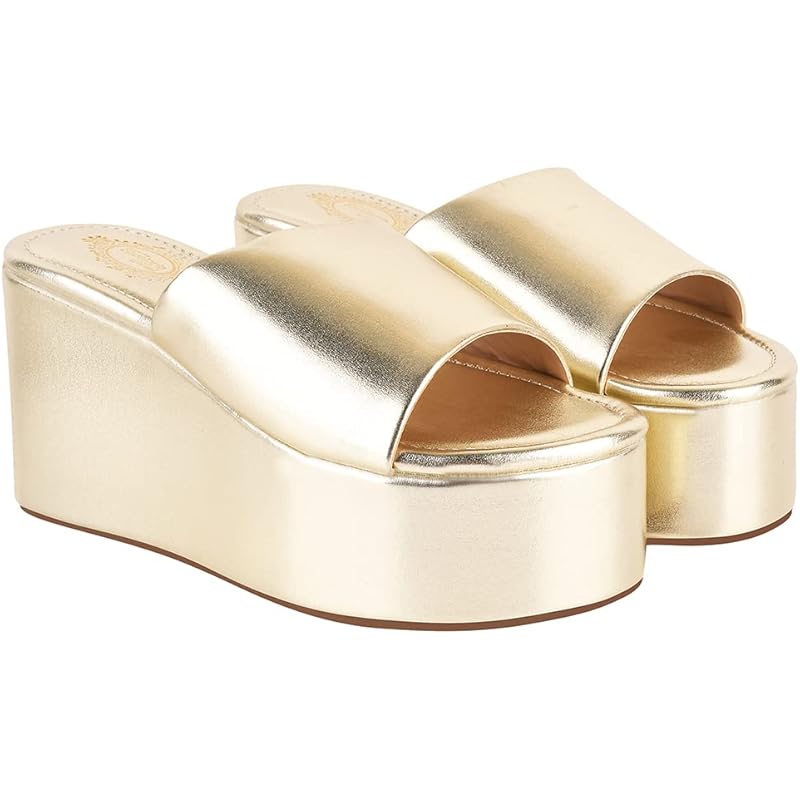 Shoetopia Embellished Golden Platform Heels For Women & Heels /Uk4