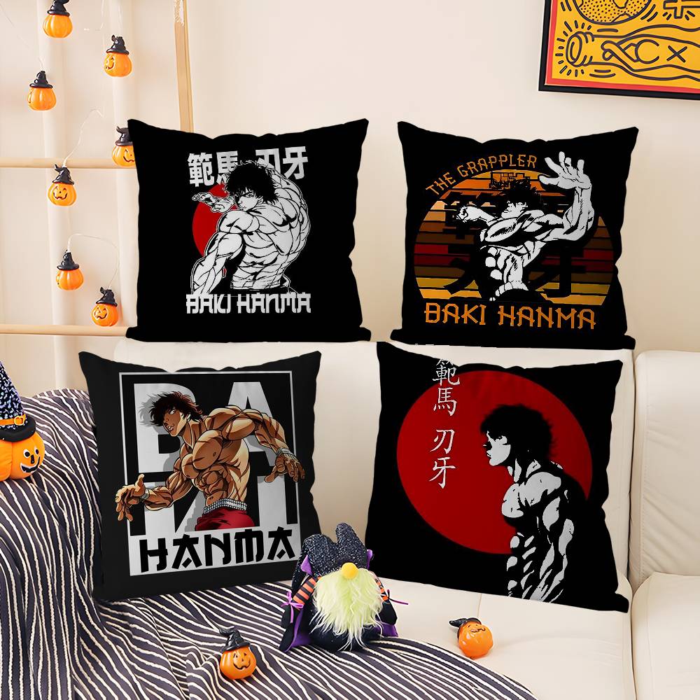 H-Hanma B-Baki Pillow Case Home Dorm Chair Back Short Plush Double-Sided Printing Office Nap Time Cushion Cover