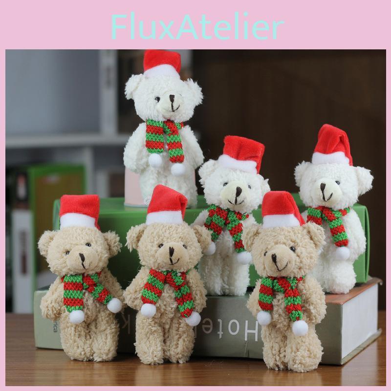 Adorable Christmas Bear Ornament Plush Toy Accessory With Scarf And Bag Charm