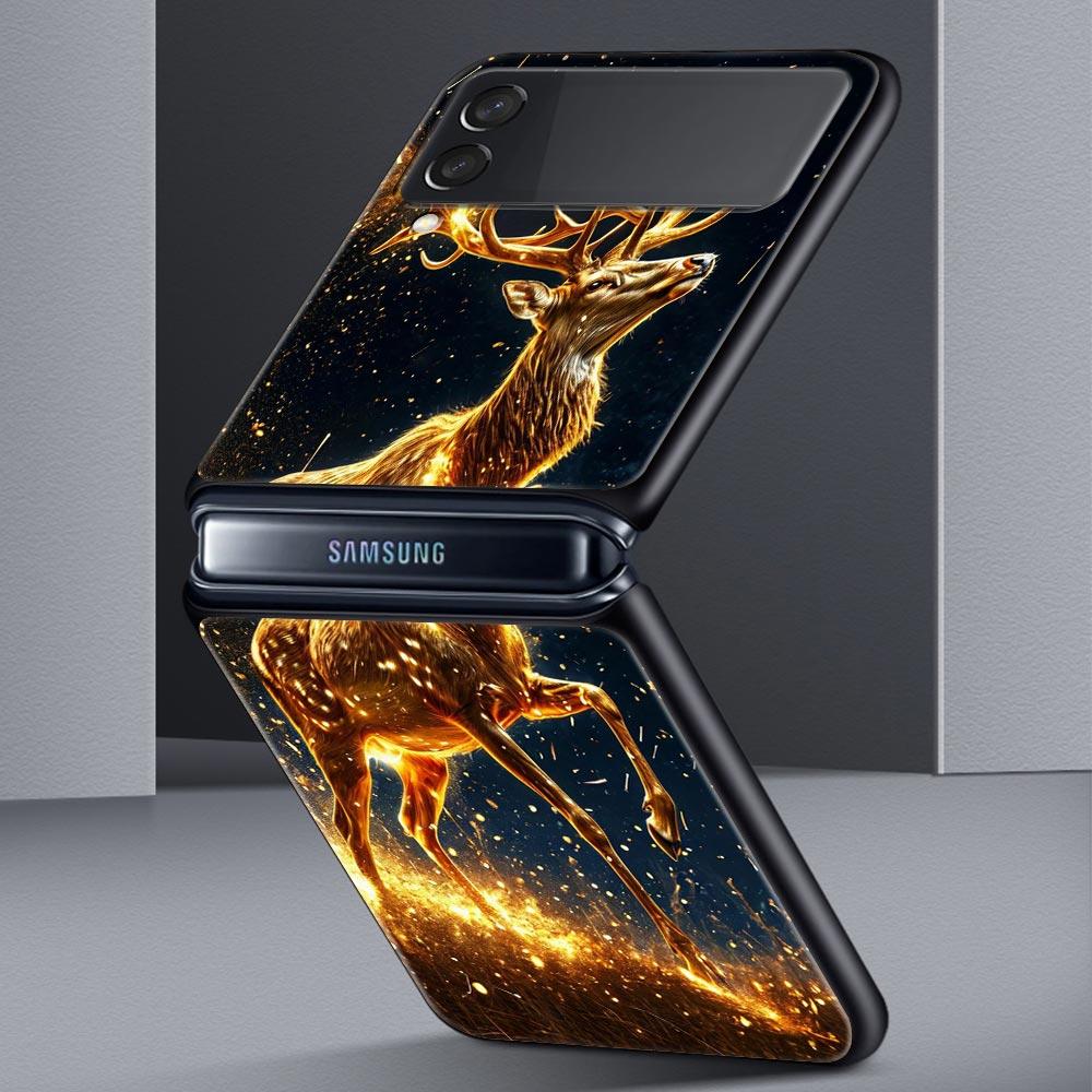 Cartoon Animal Deer Hard PC Phone Case For Samsung Galaxy Z Flip 7 6 5 4 Black Cover For Galaxy Z Flip 3 Foldable Shell Fundas