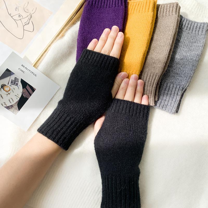 DX Knitted Half-section Gloves Female Winter Dew Finger Cute Half-finger Gloves Student Writing Korean Version Warm Wool Gloves Wholesale
