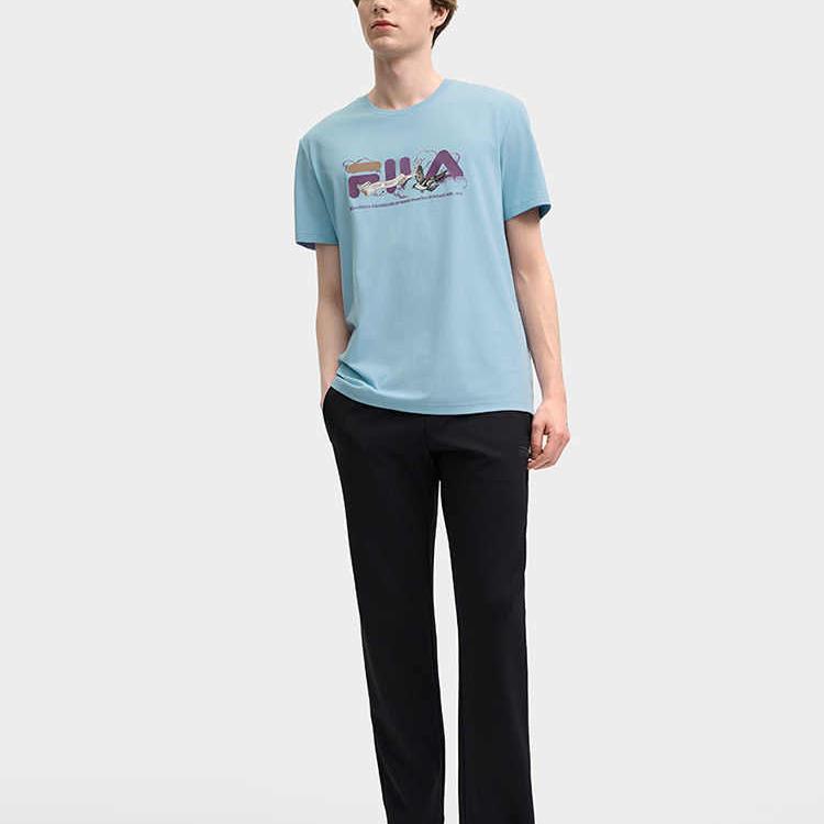 FILA Heritage Cloud Cool Antibacterial Breathable Casual Short Sleeve T-Shirt Men Tops Forget-Me-Not-Blue F11M518102FLB