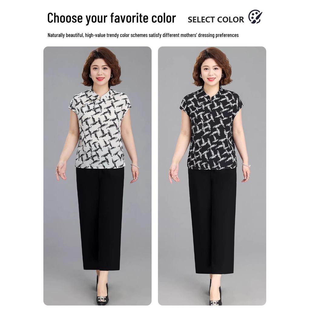2026 Stylish Printed Short-Sleeve Top for Middle-Aged and Elderly Women - Loose, Slimming, Versatile.