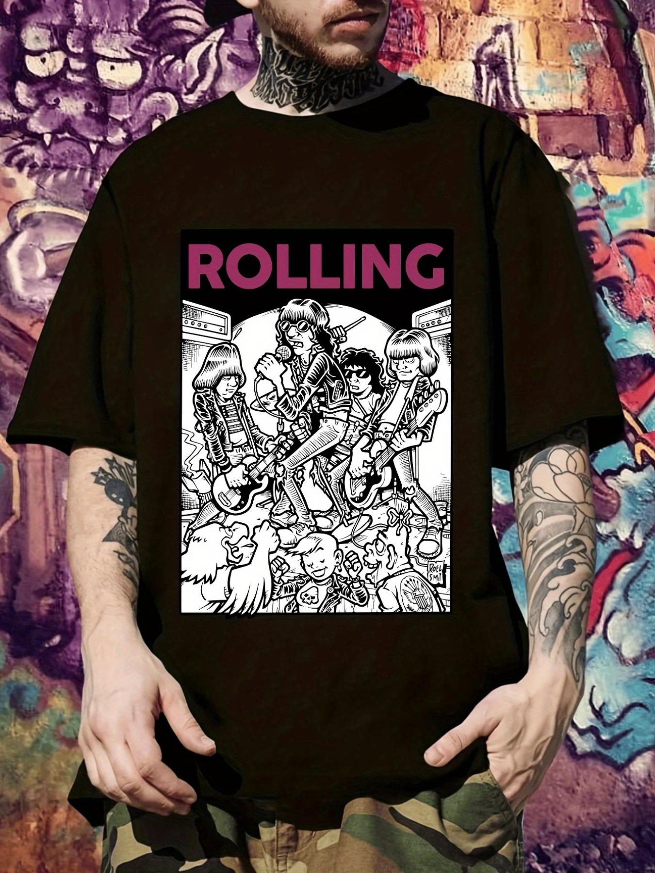 Rock Band Graphic T-shirt - Black Band Members & Rolling Text Design XXL