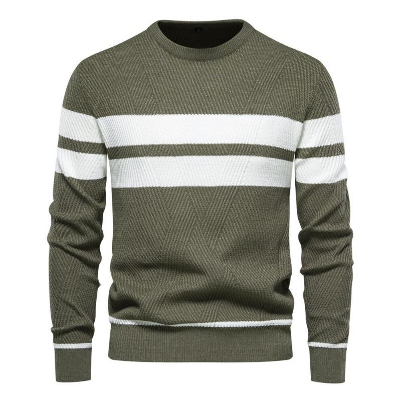 Men’s Euro Fit Striped Colorblock Crew Neck Pullover Sweater