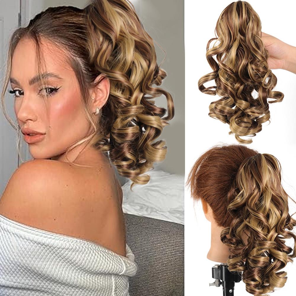 

Короткие накладные волосы для хвоста, накладные волосы на заколках-крабах для женщин, свободные вьющиеся хвостики, синтетические накладные волосы для девочек, повседневное использование на вечеринке