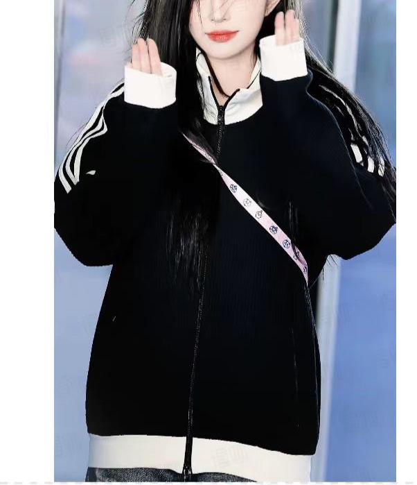 Autumn Striped Waffle Knit Stand Collar Jacket: Retro Casual Sport Style for Men & Women Large чёрный