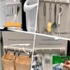 Adhesive Wall-Mounted Kitchen Rack with Sliding Hooks for Utensils
