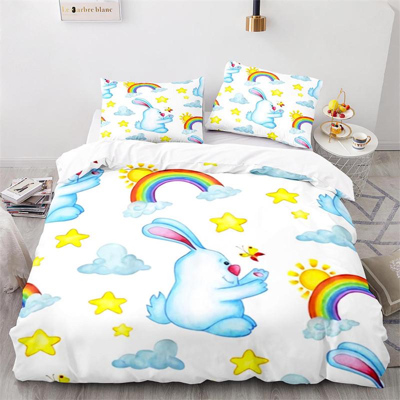 

Мультяшное животное пододеяльник Милый радужный кролик Постельный комплект Микрофибра Покрывало для дикой природы Полуторный размер Для девочек мальчиков Кавайная комната EU single(135x200cm)