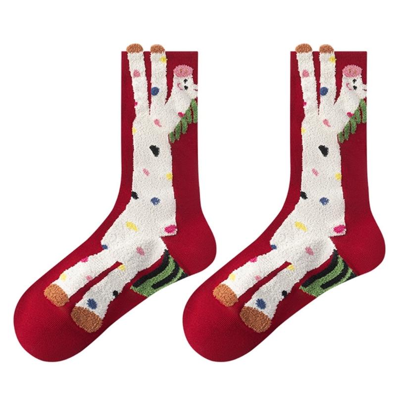 

1 Pair Nonslip Practical Womens Medium Calf Socks Featuring Red Cartoon Horse Year Pattern Ideal for Active Lifestyles белый