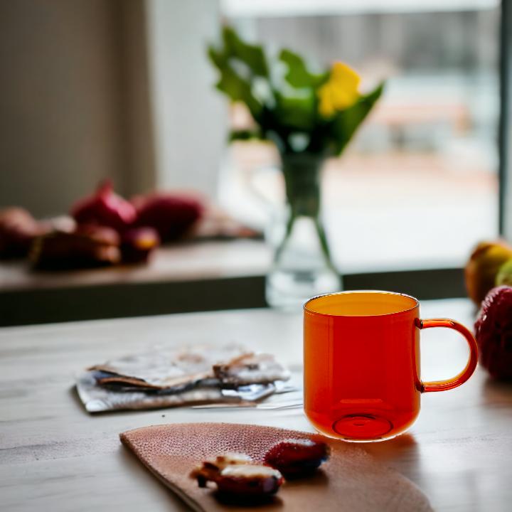 GLASS MUG FOR COFFEE AND TEA 310 Ml. 8.7 Cm AMBER