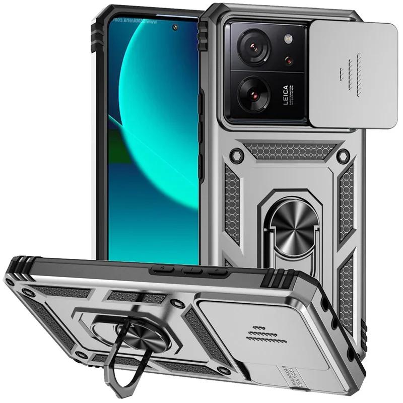 

Чехол для Xiaomi 13T 12T 11T Pro 5G Автомагнитный держатель-кольцо Бронированный противоударный чехол для Redmi 12 13C 12C 11A 4G Защитная крышка для объектива For Xiaomi 12T серебряный