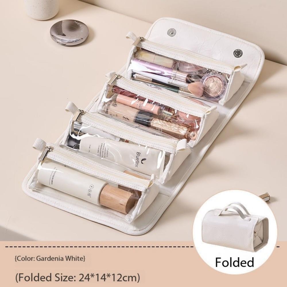 4 In 1 Travel Toiletry Bag 4 Detachable Compartments Hanging Makeup Bag PU Large Capacity Roll Up Cosmetic Bag for Travel