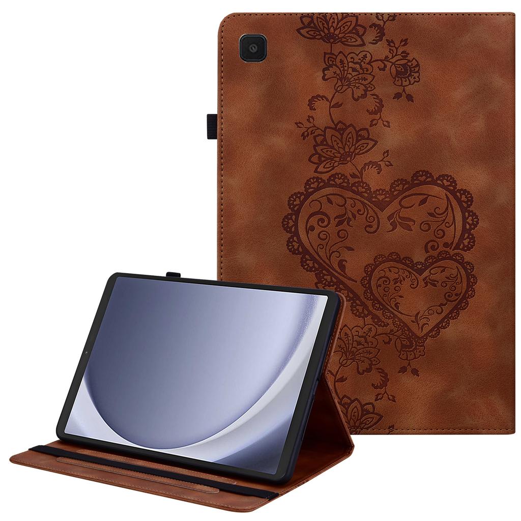 For Samsung Galaxy Tab A11/A9 Leather Case Heart Imprint Foldable Stand Card Slot Stylus Holder Tablet Cover