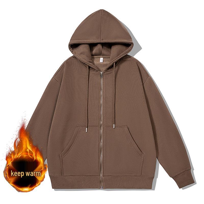 2024 Hong Kong Style Hooded Cardigan Sweatshirt with Long Sleeves and Drawstring
