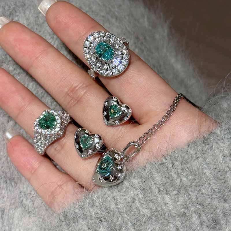 Lulu Tong S925 Silver Paraiba Heart-Shaped Stud Earrings - Fashionable Commuting Style, Available for Live Streaming