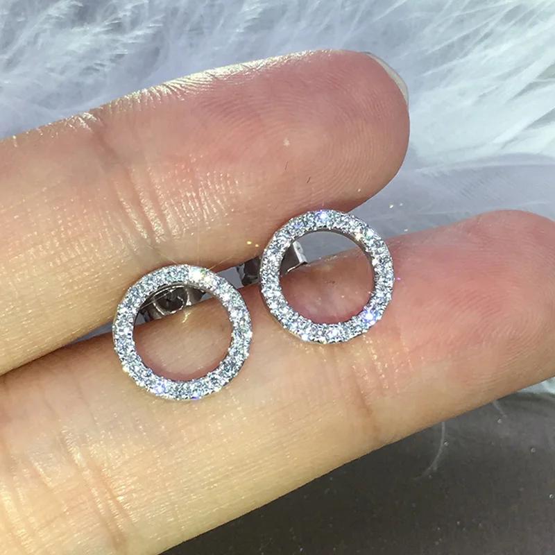 

Ne w Delicate Hollow Out Circle Stud Earrings Full Paved CZ Stone Simple Stylish Women s Earring Daily Collocation Accessories