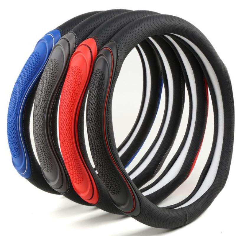 Fashionable Splicing Car Steering Wheel Cover Leather Handle Cover Concave Convex Massage Design Suitable for All Seasons
