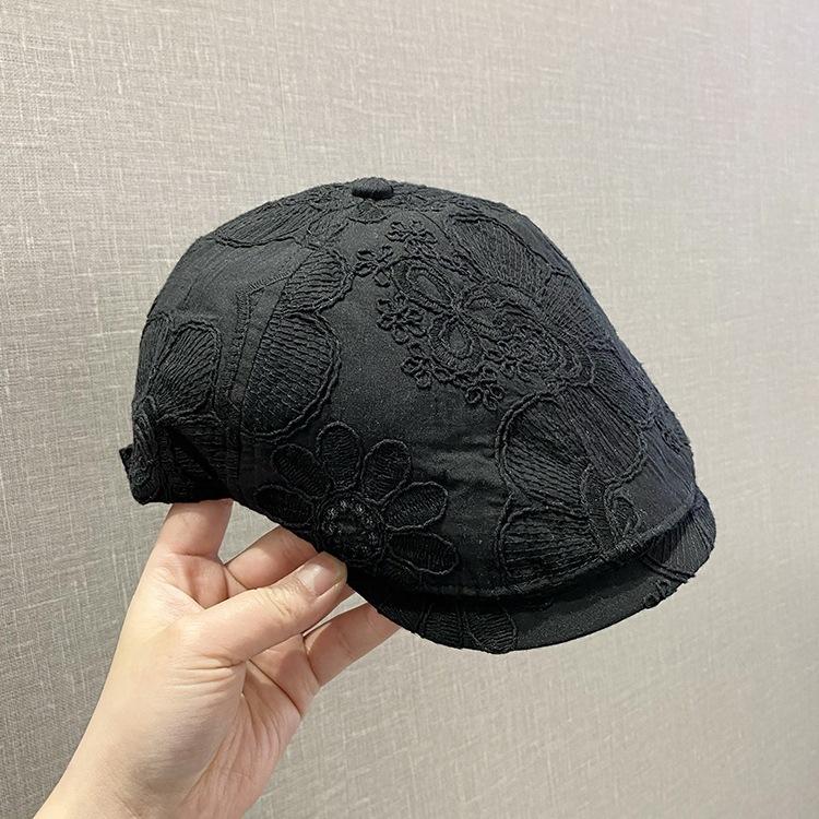 Thin Embroidered Flower Forward Hat Children Spring and Summer Literary and Retro Versatile Breathable Face Ducktongue Beret
