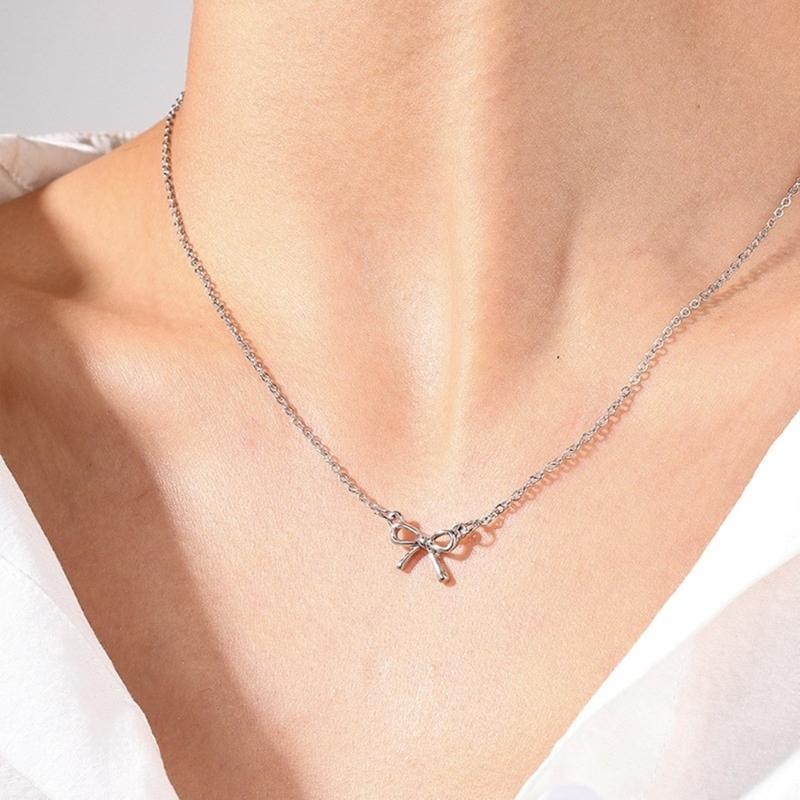 Fashionable Bow Necklace Bowknot Pendant Neckchain Adjustable Chain Choker Handmade Collarbone Chain Gifts for Women