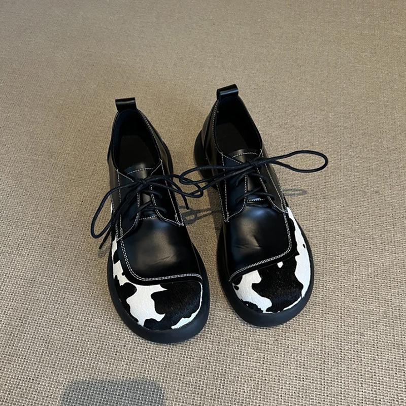 

Версия из овчины~ большая голова и маленькие кожаные туфли женские ретро коровья кожа вставная платформа лоферы на шнуровке толстый каблук с глубоким вырезом одинарные туфли женские 40 чёрный