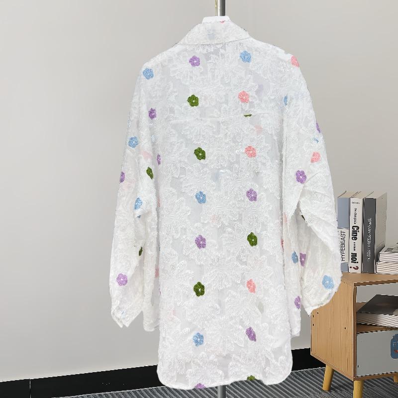 Fashion Flowers Casual Loose Shirts for Women Spring and Autumn New Long Sleeve Women's Blouses Tops Elegant Single Breasted Simple Ladies Shirt 25835