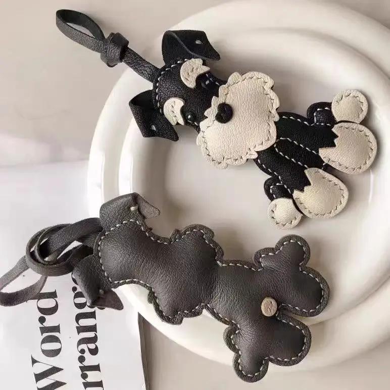 Handgefertigt Echtes Leder Schnauzer Niedlicher Taschenanhänger Schlüsselanhänger Geschenk Niedliche Dekoration Geeignet für Taschen Exquisiter Anhänger Taschenzubehör