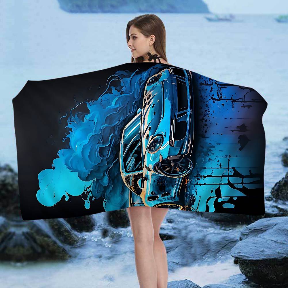 Sports Car Racing Car Bath Towel Microfiber Soft Water Absorbing Breathable For Girl Kids Decorative Cartoon Beach Towel