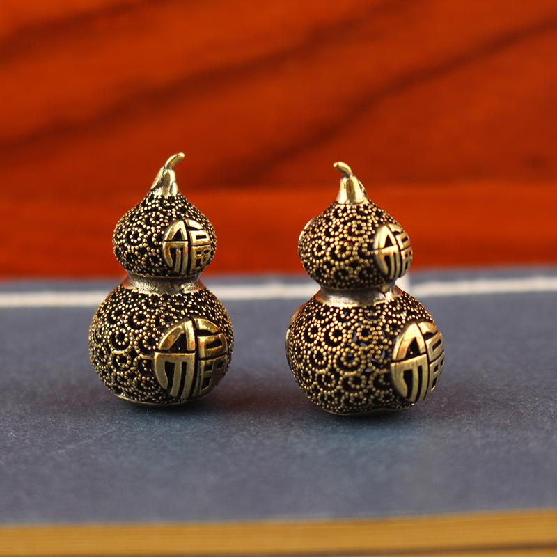 Brass Good Luck Gourd Retro Hollow Relief Craft Wu Lou Fengshui Ornament Success Wealth Longevity Hanging Accessories