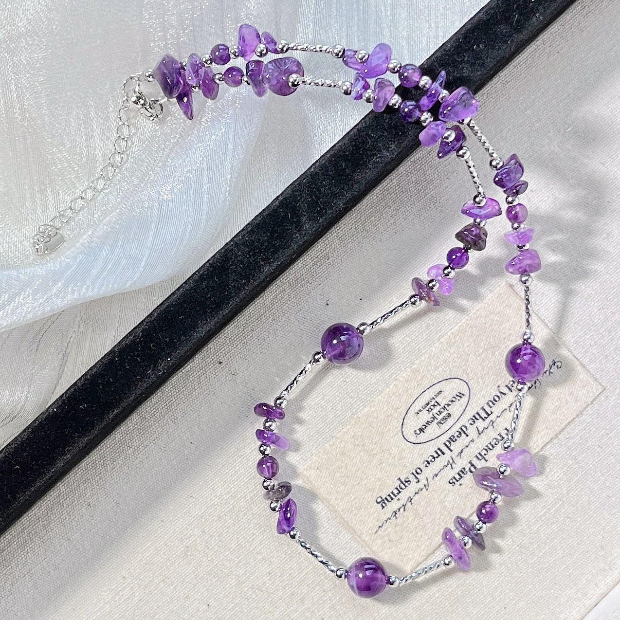 Natural Amethyst Design Necklace Clavicle Chain