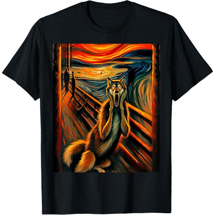 

Expressionist Scream Shirt for Wolf Lovers _ Artistic Wolf T-Shirt S