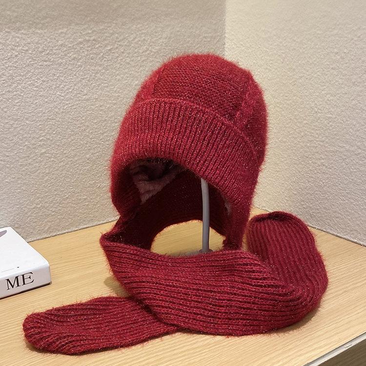 Winter Old Man's Hat Women's Thickened Warm Wind and Snow Hat  Mother's Hat Scarf  Integrated Ear Protection  Old Lady Hat  Woolen Hat