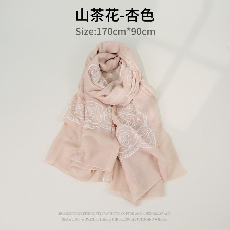 Women S Camellia Embroidered Scarf Polyester Shawl For Travel Sun Protection