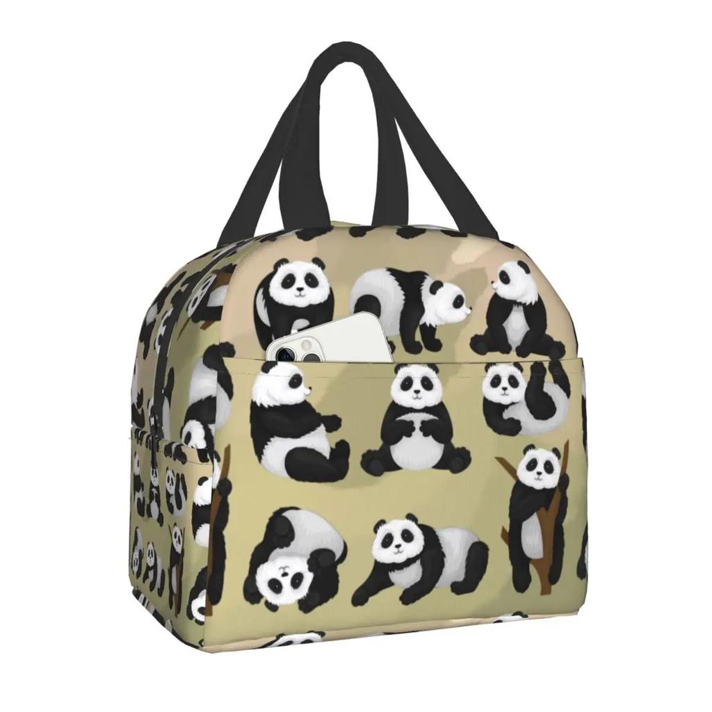 Panda Bear Insulated Lunch Bag for Camping Travel Portable Thermal Cooler Lunch Box Women Kids Work Picnic Food Storage Bags