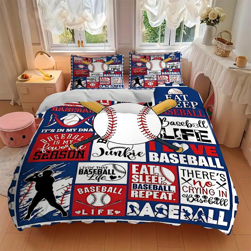3-teiliges Baseball, Sport Bettwäsche-Set - Maschinenwaschbar, Enthält 1 Bettbezug und 2 Kissenbezüge, Ohne Füllung yy251013092