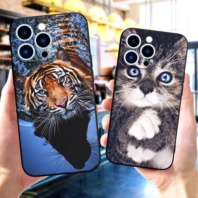 Black Tpu Case for Iphone 5 5s Se 2020 6 6s 7 8 Plus X 10 XR XS 11 12 13 Mini Pro MAX Back Cover Wolf Dog Cat Lion Tiger Animal