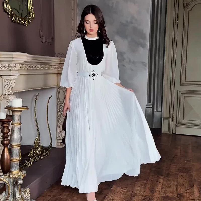 2024 Summer Women's Elegant Color Block Pleated Slim Dress